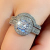 Wholesale Microinlaid Zircon Copper Ring Arc Ring Twopiece Set Light Luxury Geometric Style