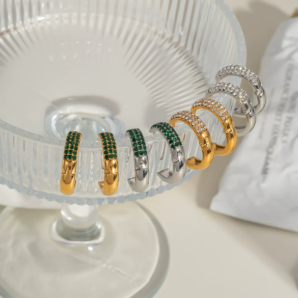 Wholesale Micropaved Zircon Cshaped Stainless Steel Earrings For Women Pvd Vacuum Real Gold Electroplated Geometric Style