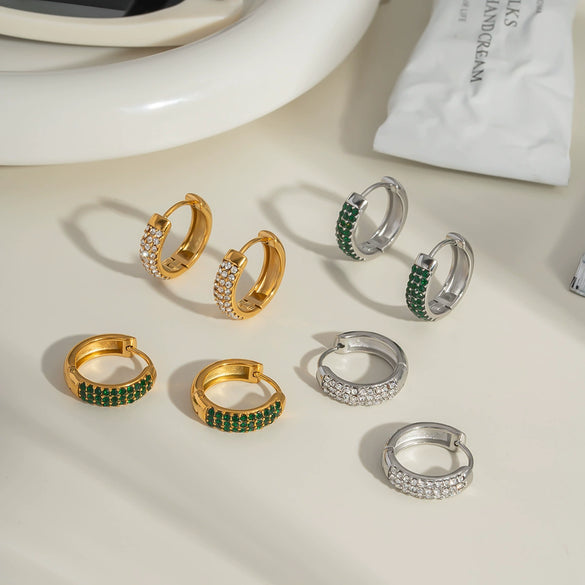 Wholesale Micropaved Zircon Cshaped Stainless Steel Earrings For Women Pvd Vacuum Real Gold Electroplated Geometric Style