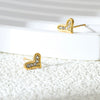 Wholesale Microstudded Diamond Heartshaped Stainless Steel Earrings 18K Vacuum Goldplated Geometric Style Polish