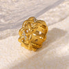 Wholesale Middle Ancient Vintage Twisted Rope Diamond Hollow Twist Ring In Geometric Pattern Titanium Steel Plated With 18K True Gold For Women