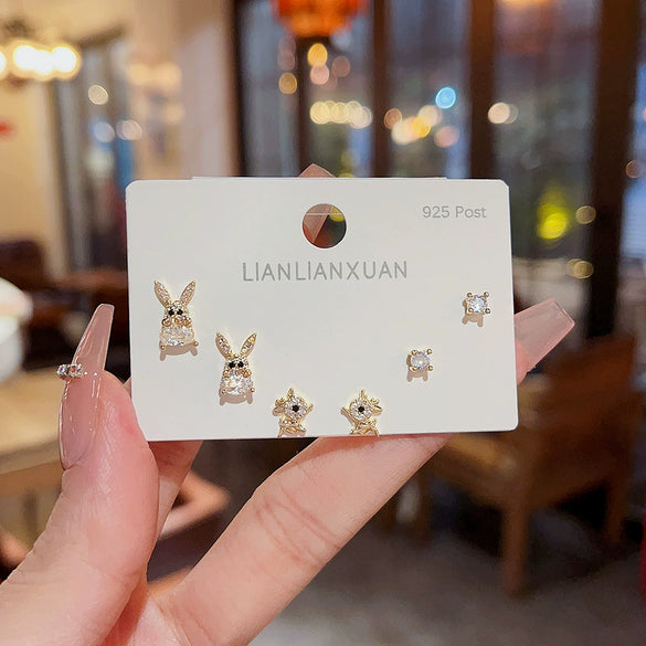 Wholesale Mini Compact Exquisite Women's Earrings Copper Needle Lovely Style With Letters Numbers Text Microinlay