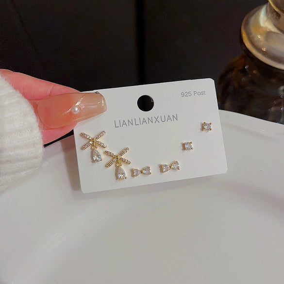 Wholesale Mini Compact Exquisite Women's Earrings Copper Needle Lovely Style With Letters Numbers Text Microinlay