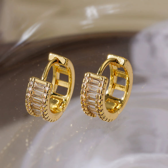 Wholesale Mini Exquisite Copper Plated Real Gold Zircon Geometric Style Micropaved Women's Earrings