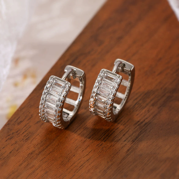 Wholesale Mini Exquisite Copper Plated Real Gold Zircon Geometric Style Micropaved Women's Earrings
