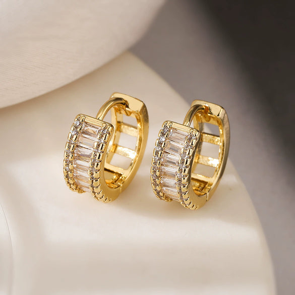 Wholesale Mini Exquisite Copper Plated Real Gold Zircon Geometric Style Micropaved Women's Earrings