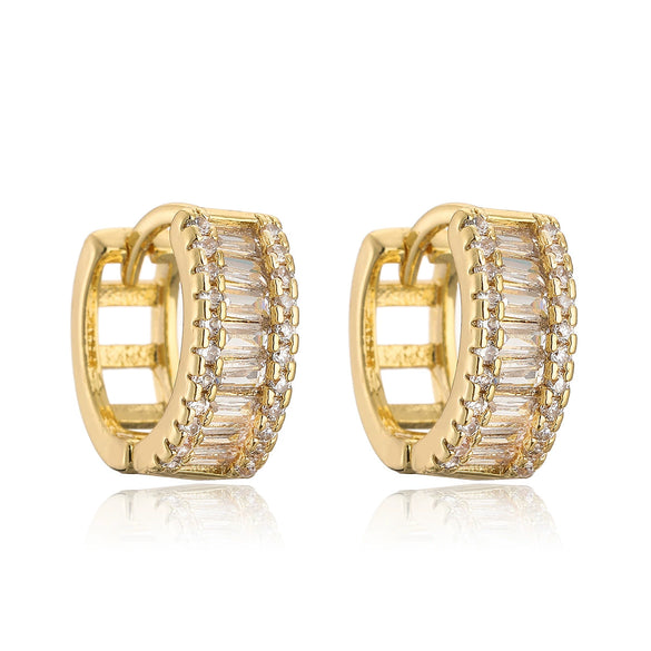 Wholesale Mini Exquisite Copper Plated Real Gold Zircon Geometric Style Micropaved Women's Earrings