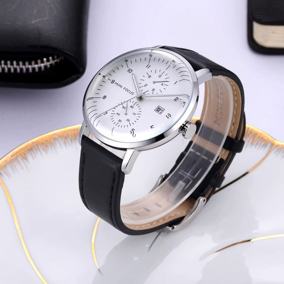 Wholesale Mini Focus Luminous Waterproof Business Men's Watch With Round Dial Genuine Leather Strap Alloy Case Mineral Reinforced Glass Mirror And Stainless Steel Buckle