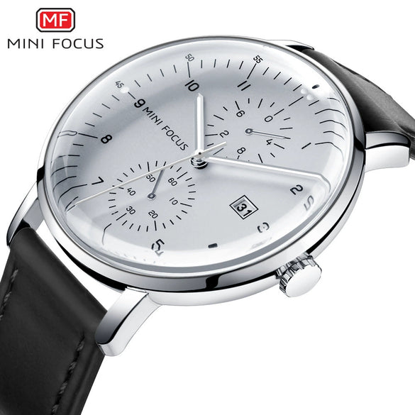 Wholesale Mini Focus Luminous Waterproof Business Men's Watch With Round Dial Genuine Leather Strap Alloy Case Mineral Reinforced Glass Mirror And Stainless Steel Buckle