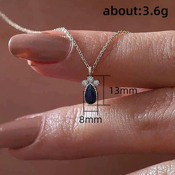Wholesale Mini Necklace Copper Ochain With Mixed Gem Inlay Heart Pendant Sapphire Blue For Women