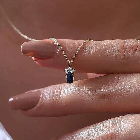 Wholesale Mini Necklace Copper Ochain With Mixed Gem Inlay Heart Pendant Sapphire Blue For Women
