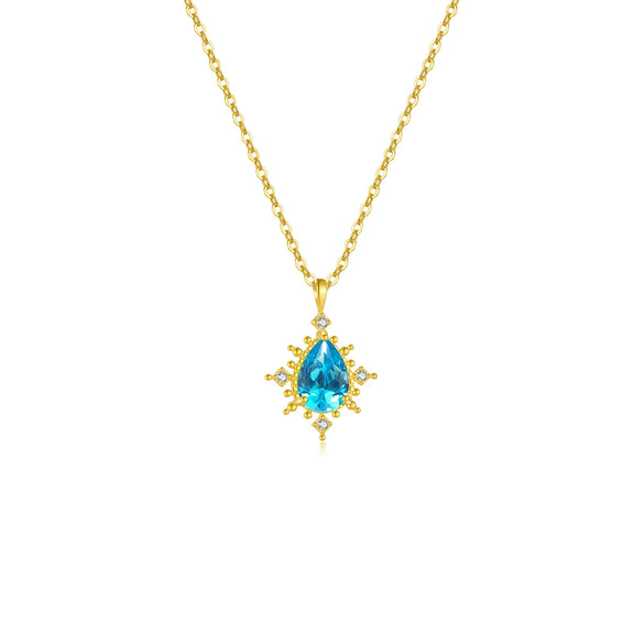 Wholesale Mini Pendant Clavicle Chain Necklace S925 Sterling Silver 18K Gold Plated With Sky Blue Zircon