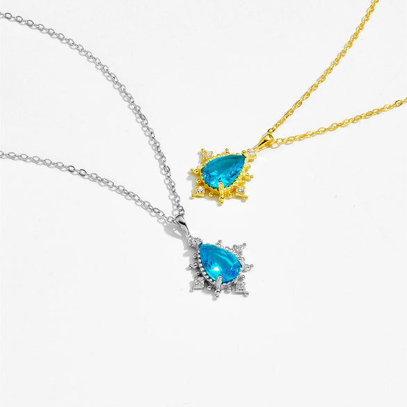 Wholesale Mini Pendant Clavicle Chain Necklace S925 Sterling Silver 18K Gold Plated With Sky Blue Zircon