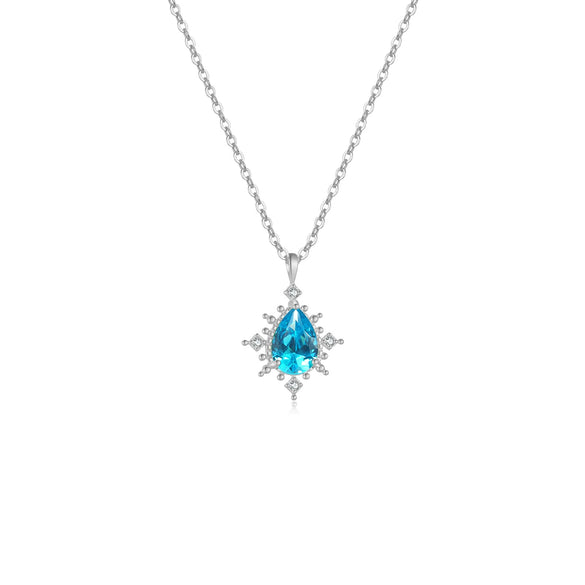 Wholesale Mini Pendant Clavicle Chain Necklace S925 Sterling Silver 18K Gold Plated With Sky Blue Zircon