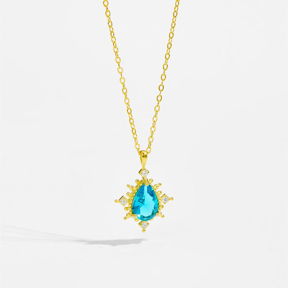 Wholesale Mini Pendant Clavicle Chain Necklace S925 Sterling Silver 18K Gold Plated With Sky Blue Zircon