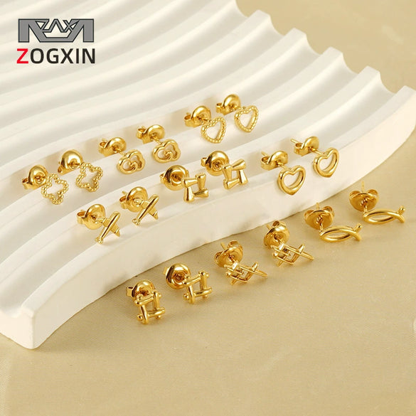 Wholesale Mini 316L Stainless Steel 18K Gold Plated Geometric Earrings For Women