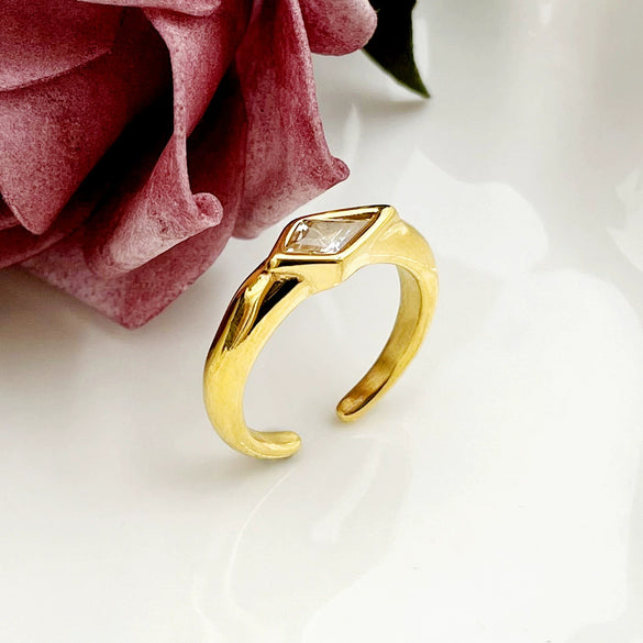 Wholesale Minimalist Allmatch Geometric Stainless Steel Vacuum Plated Real Gold Open Ring For Women