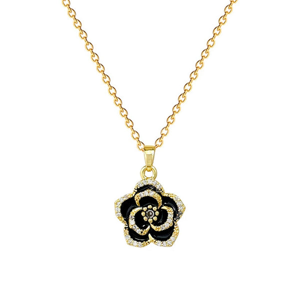 Wholesale Minimalist Camellia Pattern Stainless Steel And Copper Necklace For Women With Electroplating