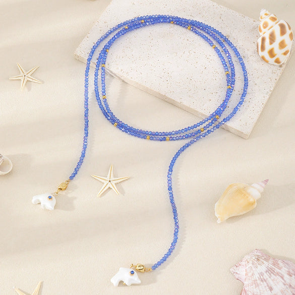 Wholesale Minimalist Ceramic Crystal Copper Ushaped Dolphin Necklace With Electroplating