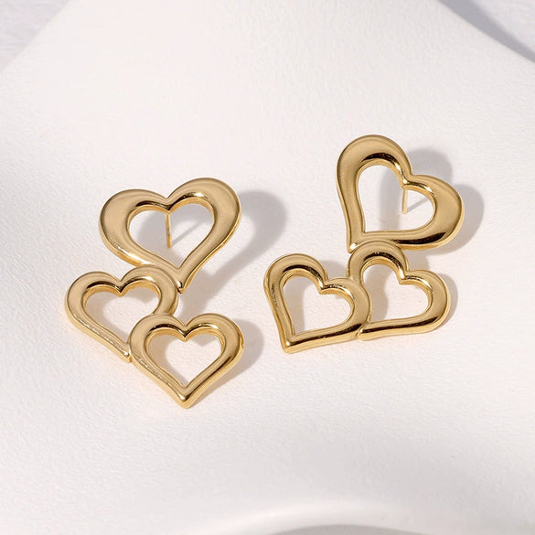 Wholesale Minimalist Cold Style Electroplated Loveshaped Hollow Stainless Steel Earrings For Women