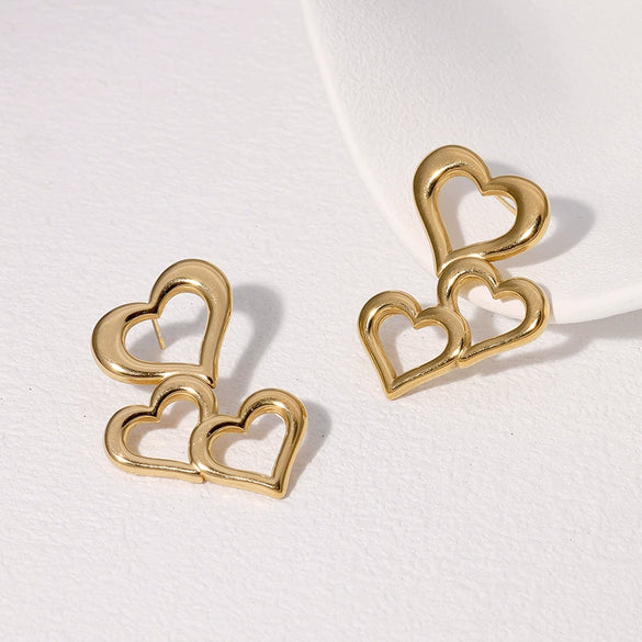 Wholesale Minimalist Cold Style Electroplated Loveshaped Hollow Stainless Steel Earrings For Women