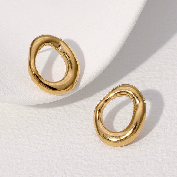 Wholesale Minimalist Cold Style Geometric Hollow Irregular Stainless Steel Circle Earrings With Electroplating