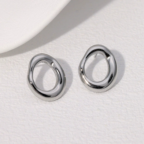 Wholesale Minimalist Cold Style Geometric Hollow Irregular Stainless Steel Circle Earrings With Electroplating