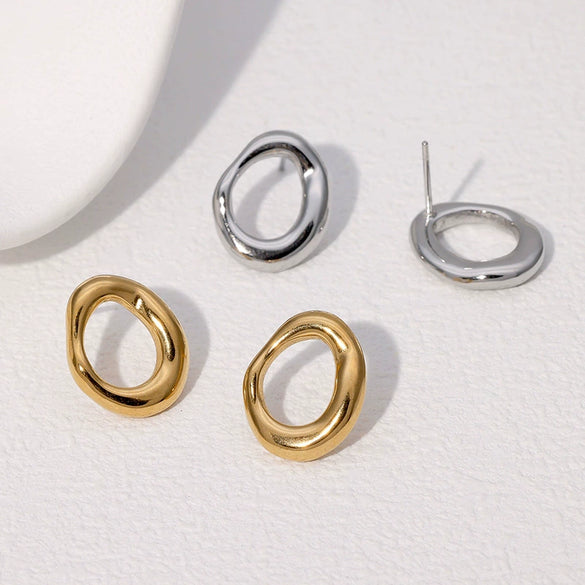 Wholesale Minimalist Cold Style Geometric Hollow Irregular Stainless Steel Circle Earrings With Electroplating