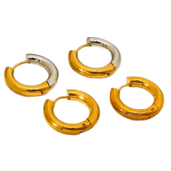 Wholesale Minimalist Colorblocking Stainless Steel Hoop Earrings 18K Gold Plated Ins Style Jewelry For Women