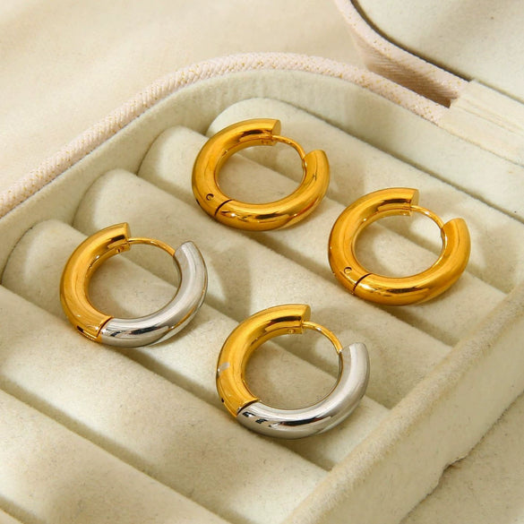 Wholesale Minimalist Colorblocking Stainless Steel Hoop Earrings 18K Gold Plated Ins Style Jewelry For Women