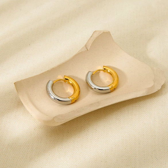 Wholesale Minimalist Colorblocking Stainless Steel Hoop Earrings 18K Gold Plated Ins Style Jewelry For Women