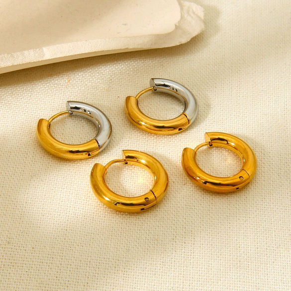 Wholesale Minimalist Colorblocking Stainless Steel Hoop Earrings 18K Gold Plated Ins Style Jewelry For Women