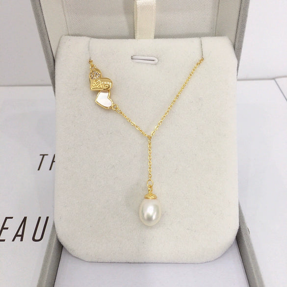 Wholesale Minimalist Copper Freshwater Pearl Pendant Jewelry With Rice And Droplet Shape Pearls