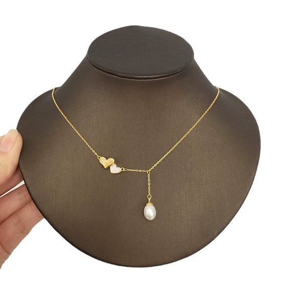 Wholesale Minimalist Copper Freshwater Pearl Pendant Jewelry With Rice And Droplet Shape Pearls