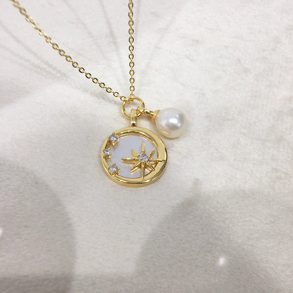 Wholesale Minimalist Copper Freshwater Pearl Pendant Necklace With Round Pearls And Sea Shell Design