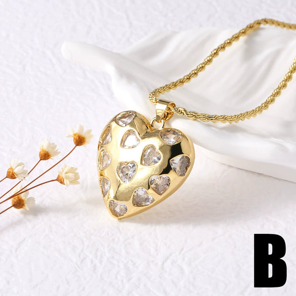 Wholesale Minimalist Copper Heart Shape Pendant Necklace Gold Plated For Women