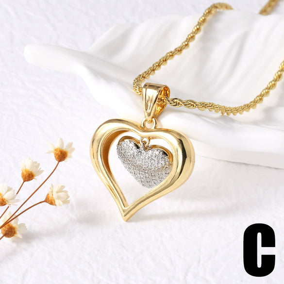 Wholesale Minimalist Copper Heart Shape Pendant Necklace Gold Plated For Women