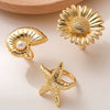 Wholesale Minimalist Copper Micropaved Geometric Starfish Conch Open Ring For Women