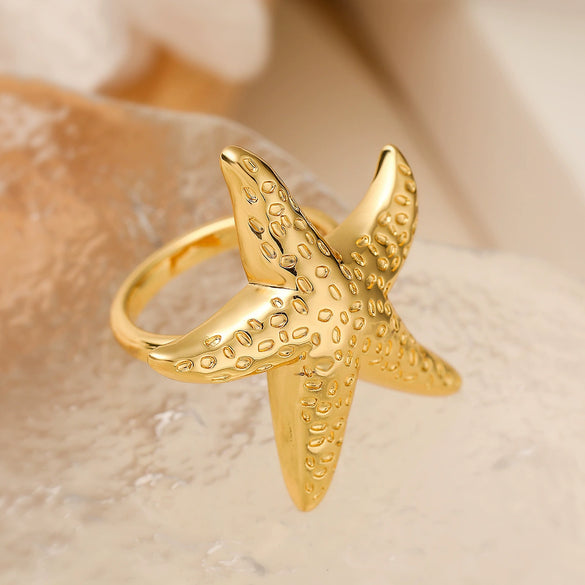 Wholesale Minimalist Copper Micropaved Geometric Starfish Conch Open Ring For Women