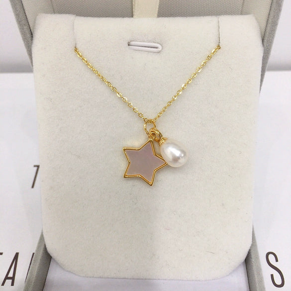 Wholesale Minimalist Copper Natural Freshwater Pearl Pendant Jewelry With Rice And Droplet Shapes And Seashell Motherofpearl Star Pattern