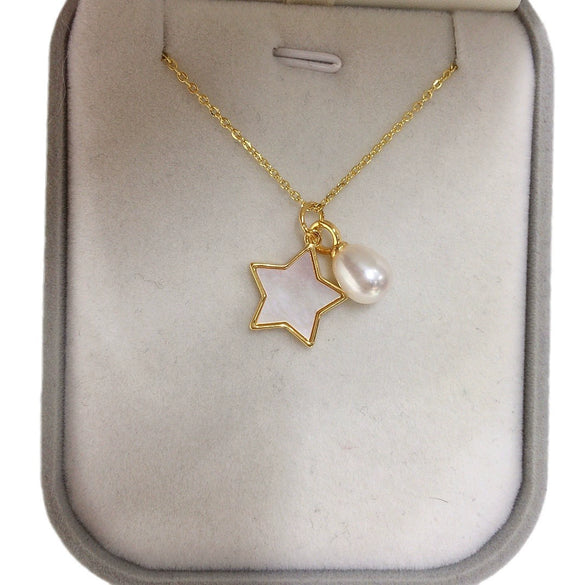 Wholesale Minimalist Copper Natural Freshwater Pearl Pendant Jewelry With Rice And Droplet Shapes And Seashell Motherofpearl Star Pattern