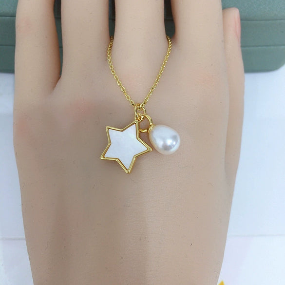 Wholesale Minimalist Copper Natural Freshwater Pearl Pendant Jewelry With Rice And Droplet Shapes And Seashell Motherofpearl Star Pattern