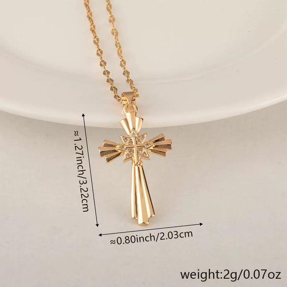 Wholesale Minimalist Copper Pendant Lip Necklace With Micropaved Star And Moon Cross Design