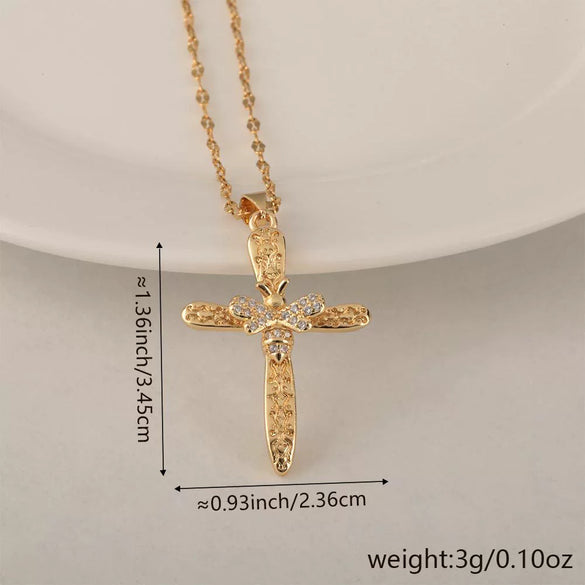 Wholesale Minimalist Copper Pendant Lip Necklace With Micropaved Star And Moon Cross Design