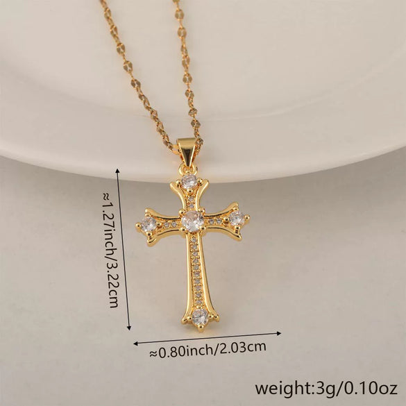 Wholesale Minimalist Copper Pendant Lip Necklace With Micropaved Star And Moon Cross Design