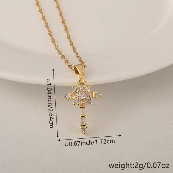 Wholesale Minimalist Copper Pendant Lip Necklace With Micropaved Star And Moon Cross Design