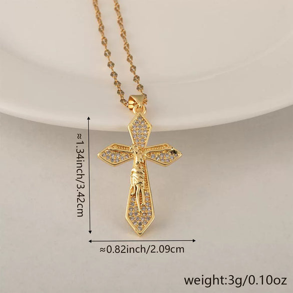 Wholesale Minimalist Copper Pendant Lip Necklace With Micropaved Star And Moon Cross Design