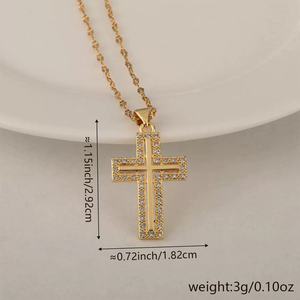 Wholesale Minimalist Copper Pendant Lip Necklace With Micropaved Star And Moon Cross Design