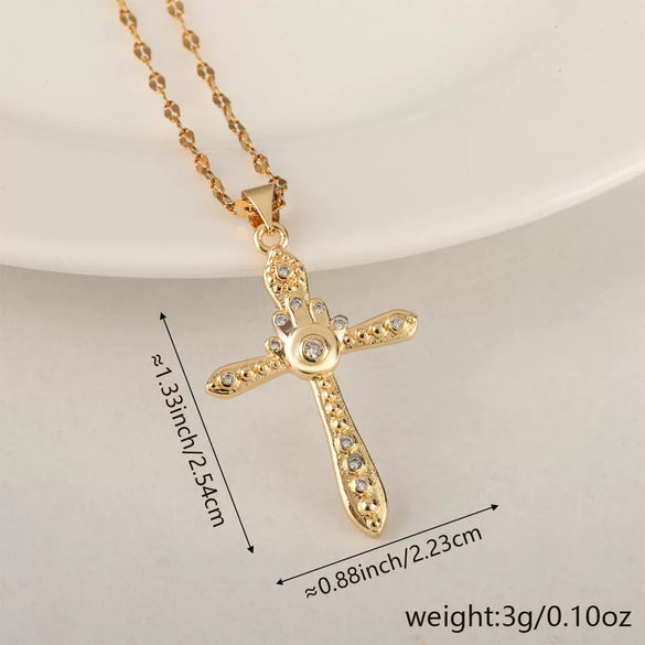 Wholesale Minimalist Copper Pendant Lip Necklace With Micropaved Star And Moon Cross Design