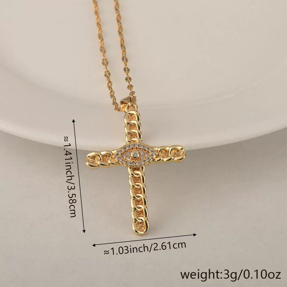 Wholesale Minimalist Copper Pendant Lip Necklace With Micropaved Star And Moon Cross Design